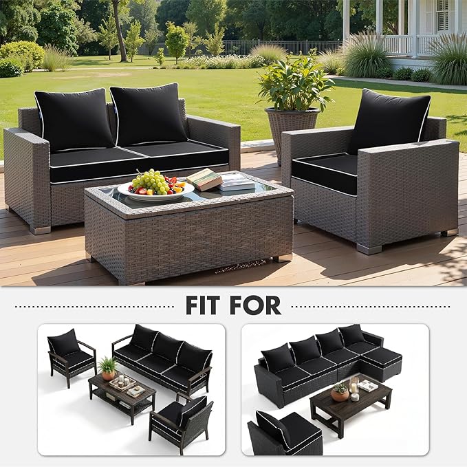 MIULEE Black Outdoor Seat Cushion 22x24 Inch Waterproof & 3 Year Fade Resistant Deep Seat and Back Cushion for Patio Furniture Chair Sofa Couch with Handle and Adjustable Straps