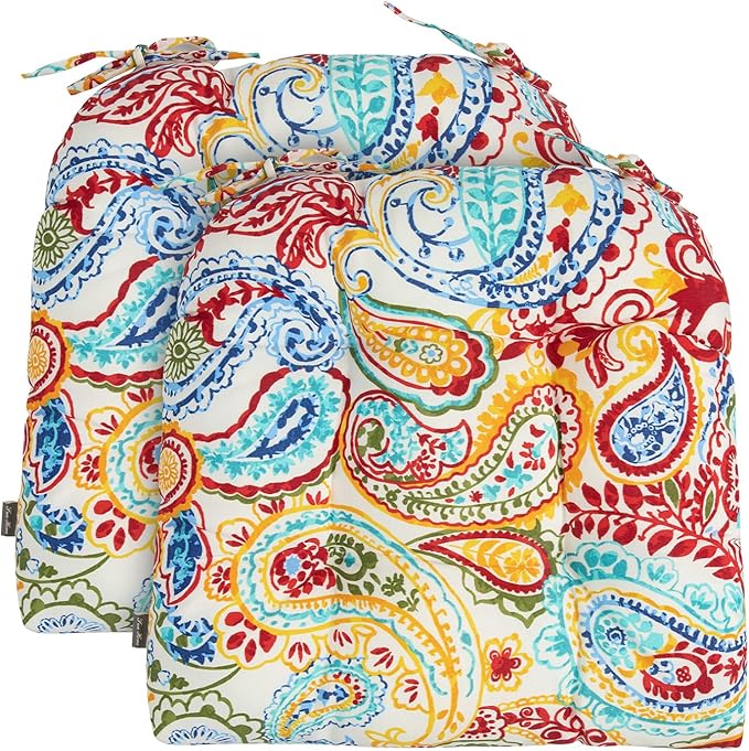 FUNHOME Outdoor Chair Cushions 19 x19 Inch,Water Resistant Tufted Seat Cushions 19",Reversible,Weather Resistant,Rounded Back Wicker Chair Cushion for Patio Garden Furniture(Phoenix)
