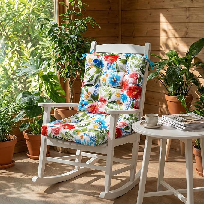 Hoteam 6 Set Outdoor Deep Seat Patio Chair Cushions Waterproof Patio Cushions Set 20 x 42 Inch for Furniture Replacement Removable Seat and Back (Flower)