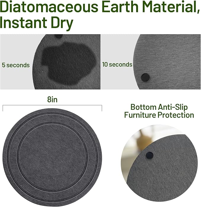 MUDEELA Diatomaceous Earth Plant Saucers for Indoor & Outdoor, 3 Pack of 8 Inches Round Plant Tray Plant Dish Pant Plate to Catch Water for Flower and Plant Pot, Instant Drying Stone Drainage Tray