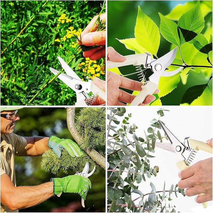 12 Pcs Garden Shears Flower Scissors Pruning Shears Floral Garden Clippers Hand Pruners Branch Cutter Gardening Tools for Plants Cutting, Trimming, Fruits Picking(Bypass, Straight)