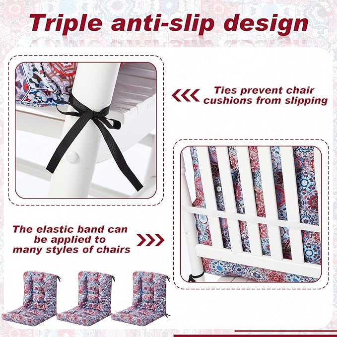 Hoteam 4 Set Outdoor Deep Seat Patio Chair Cushions Waterproof Patio Cushions Set 20 x 42 Inch for Furniture Replacement Removable Seat and Back(Moroccan Style)