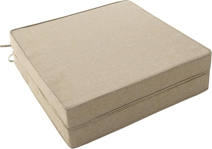 Outdoor Chair Cushions, Water-Resistant & Fade-Resistant, Patio Furniture Square Seat Replacement Chair Pads with Ties, Removable Cover, Non-Slip Bottom, Set of 2, 22 x 22 Inch, Natural