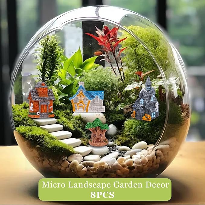 8 Piece Miniature Fairy Garden House,Mini Cottage House,Fairy Accessories for DIY Micro Landscapes, Miniature Figurines for Plant Pots, Mini Outdoor Decor, Terrarium & Home Display