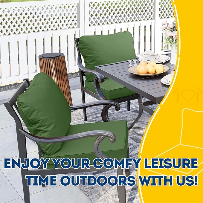 AAAAAcessories Outdoor Seat Cushions for Chairs, Fade-Resistant, Waterproof Patio Furniture Replacement Cushions, 19" x 19" x 3" + 19" x 17", Set of 4, Dark Moss Green