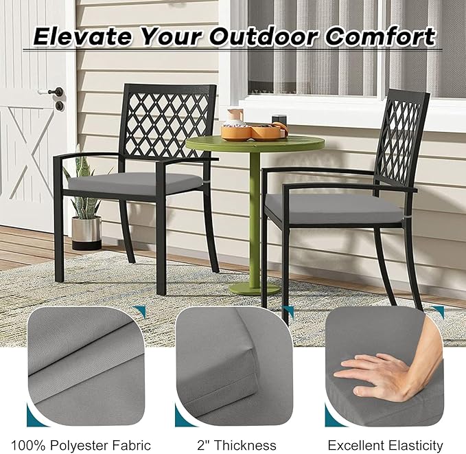 Basic Beyond Outdoor Chair Cushions Set of 4, Outdoor Cushions for Patio Furniture, Water Resistant Patio Chair Cushions with 2 Ties, 17x16x2, Light Grey