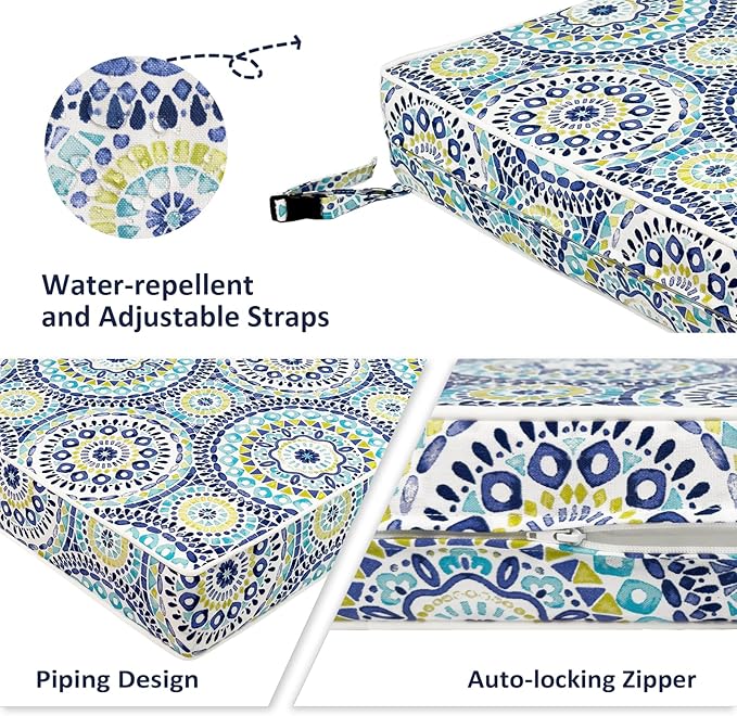 Outdoor Chair Cushions 22x22x3 Inch, Patio Seat Cushion Furniture Swing Set of 2, Water Repellent Chairs Wicker Cushion Pads with Couch Sofa in Garden, Delancey Lagoon