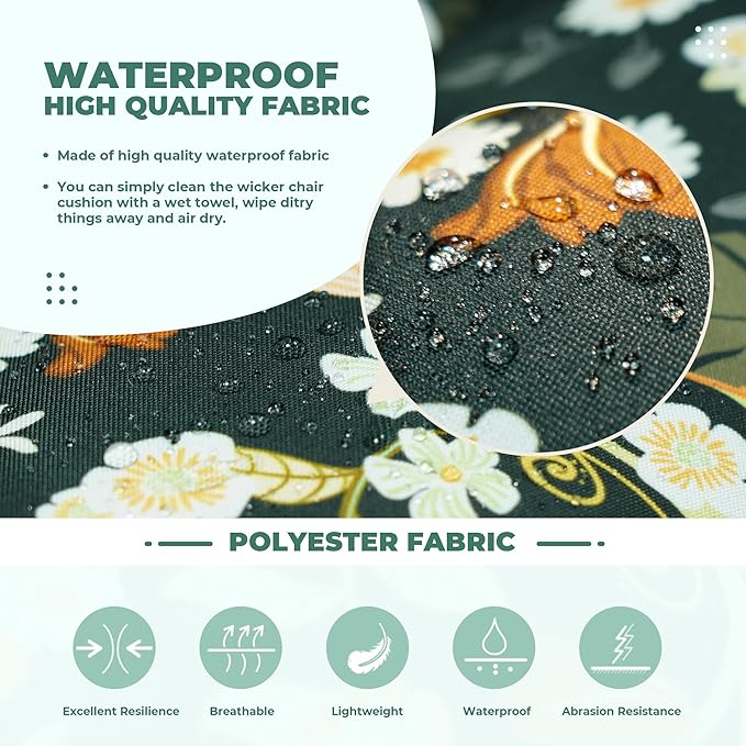 Wicker Chair Cushions, Waterproof Outdoor Loveseat Cushions for Patio Furniture, Tufted Wicker Furniture Cushions, 1 Loveseat and 2 U-Shaped Cushions (Black Floral)