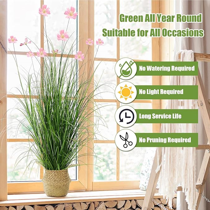 2 Pack Tall Artificial Plants with Basket 47inches Faux Pampas Grass Flowers Fake Floor Plants Decor in Pot Large Greenery Stems Faux Plant House Plant Indoor Decoration
