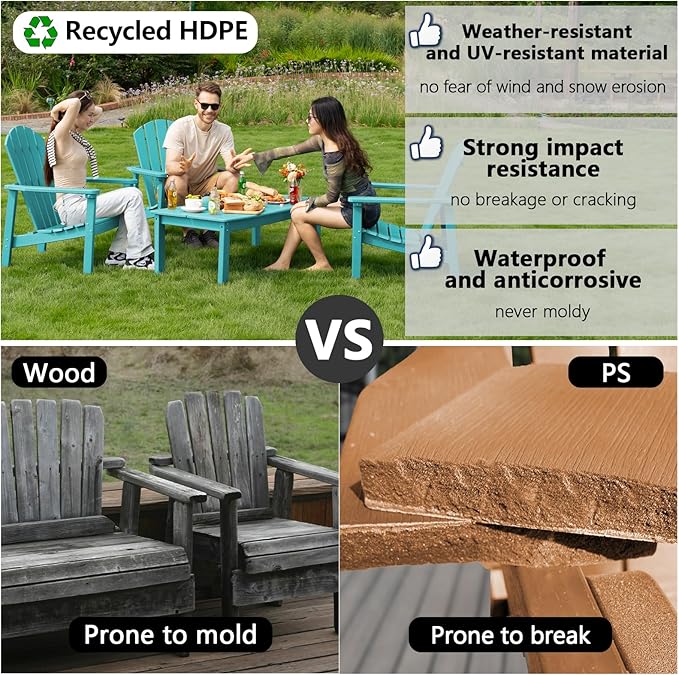 nevilywood Compact Stackable Adirondack Chairs Set of 2, 26.3" Wide HDPE Outdoor Patio Chairs - Durable, Space-Saving Design for Porch, Lawn or Garden, Aruba