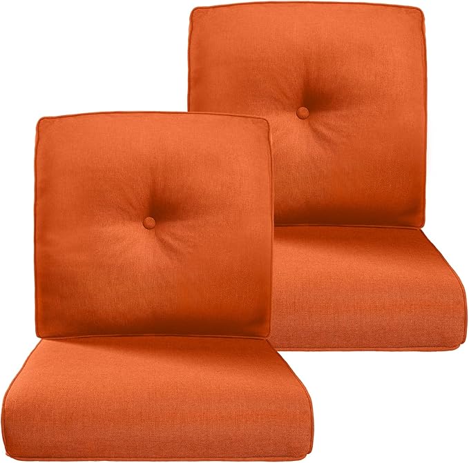 Belord Luxury 4" Thick Outdoor Cushion 2 Set - 22 x24 Inch 28D Sponge Filling Fade-Resistant Chair Cushion, Spill Proof Removable Patio Furniture Replacement Cushions for Sofa Bench Swing - Orange