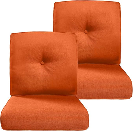 Belord Luxury 4" Thick Outdoor Cushion 2 Set - 22 x24 Inch 28D Sponge Filling Fade-Resistant Chair Cushion, Spill Proof Removable Patio Furniture Replacement Cushions for Sofa Bench Swing - Orange