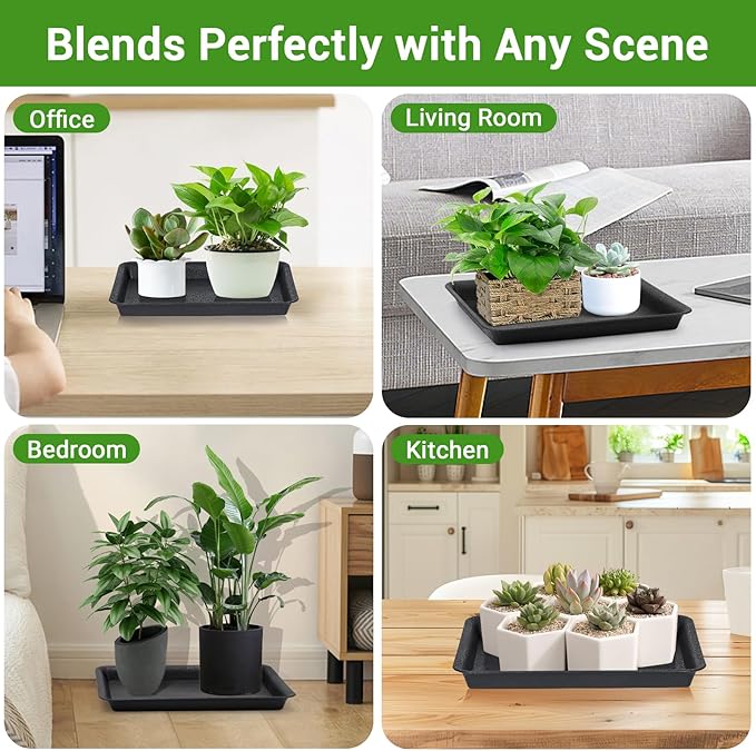 GREANER 17 Inch Plastic Plant Saucer, Black Trays for Plants, Flower Pot No Holes Plant Drip Trays, Heavy Duty Plastic Plant Saucers for Indoors Outdoors