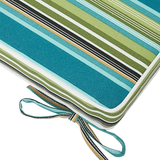 FUNHOME Outdoor Chair Cushions 18"x18"x2.5" Set of 2,Water Resistant Patio Chair Cushion with Zipper&Ties,18x18 Inch Replacement Square Seat Cushion for Garden Chairs(Green Stripe)