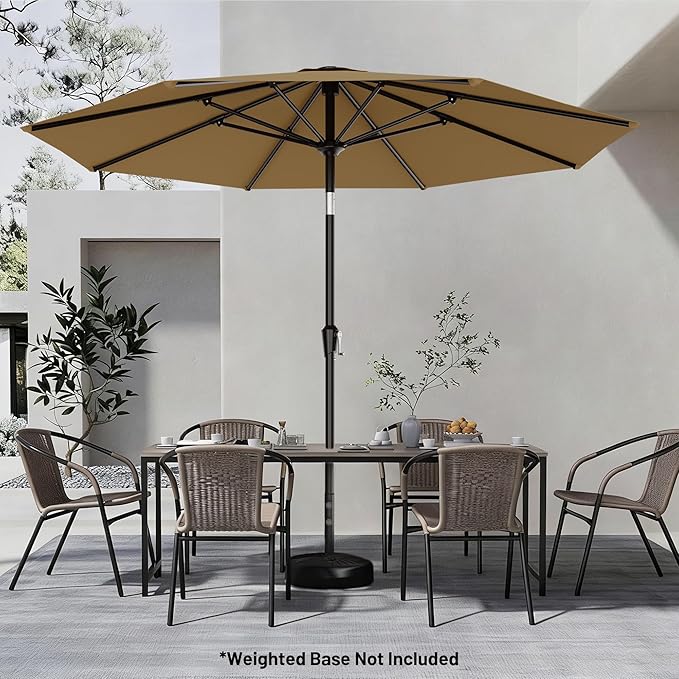 AreShark 9 FT Patio Umbrella for Outdoor, Outdoor Table Umbrella with Push Button Tilt and Crank, Outdoor Patio Umbrellas with 8 Sturdy Ribs for Market, Garden, Pool (Khaki)