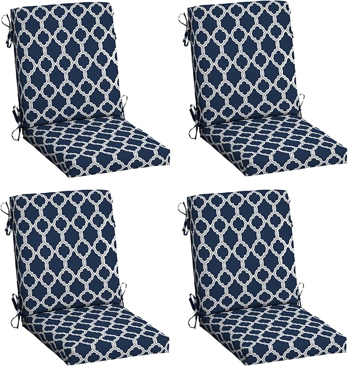 Arden 4-Pack earthFIBER Outdoor Patio Dining Chair Cushion, 20x44, Rain-Proof Seat Pad, Fade-Resistant Outdoor Cushion Sapphire Blue Garden Trellis