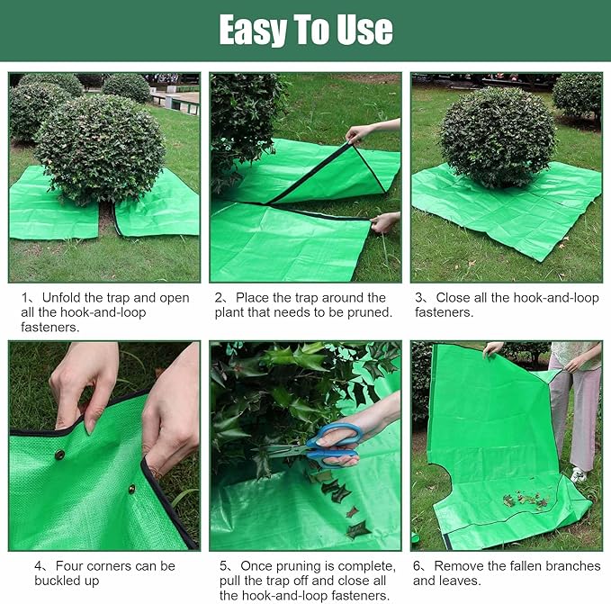 2 Pack Landscape Tarp for Trimming,Garden Tree Pruning Waterproof,Four Corners Has Corner Buckles Can Stand Up Fasten Around Trees and Shrubs,78.7"X78.7" Pruning Tarp with 12 inch Hole