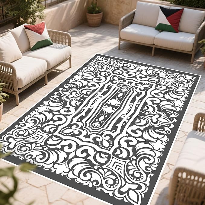 WILDROOTS 5x8 Feet Pop Pattern Plastic Outdoor Rug, Stain Resistant Waterproof Reversible Outdoor Patio Rug, Fade Resistant Camping Rug