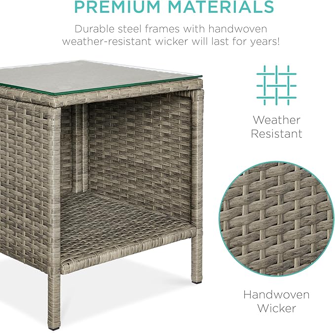 Best Choice Products 3-Piece Outdoor Wicker Conversation Bistro Set, Space Saving Patio Furniture for Garden w/Side Table - Taupe/Cement Gray
