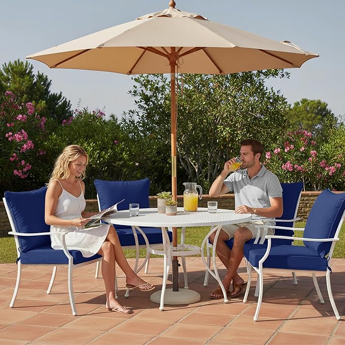 Outdoor Chair Cushions Set of 4, Waterproof Backrest and Deep Seat Cushion Set for Patio Furniture, Outdoor Replacement Cushions with Removable Cover, 22 x 22 Inch, Navy
