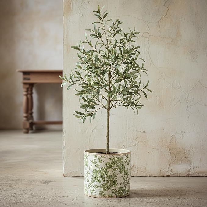 7.7" Large Green Plant Pots, Flower Pots w/Drainage, French Country Farmhouse Pots for Plants, Tree Pot for Olive & Money Tree, Garden & Home Decor, Gifts for Women,Indoor/Outdoor Planter