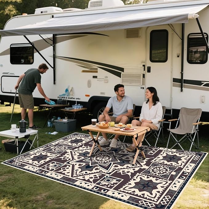 WILDROOTS 5x8 Feet Yunjin Pattern Plastic Outdoor Rug, Stain Resistant Waterproof Reversible Outdoor Patio Rug, Fade Resistant Camping Rug