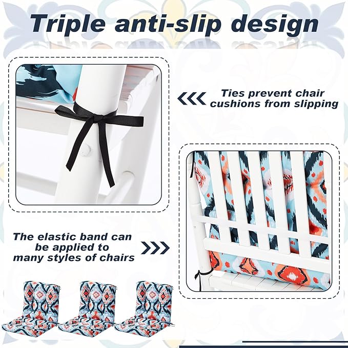 Hoteam 4 Set Outdoor Deep Seat Patio Chair Cushions Waterproof Patio Cushions Set 20 x 42 Inch for Furniture Replacement Removable Seat and Back(Ethnic Style)