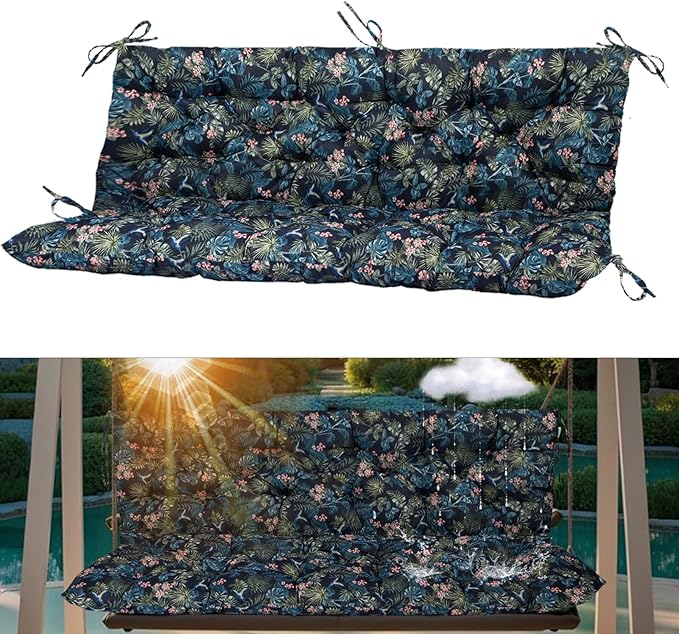 2-3 Seat Swing Replacement Cushion, Outdoor Bench Cushions with Backrest Thicken 4", Patio Furniture Garden Porch Loveseat Glider Pad Anti-Fading Waterproof (Hummingbirds, 40x47in)