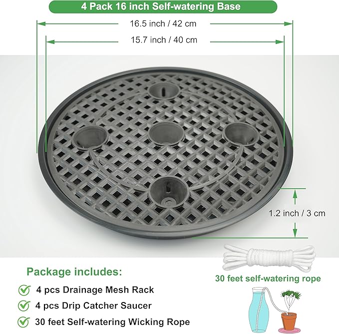 4 Pack 16 inch Self Watering Base for Fabric Grow Bag, Self-watering Plastic Elevated Plant Saucer Stand, Automatic Watering Tray for Non-woven Planter Flower Pot Growth Tent Greenhouse Indoor Outdoor