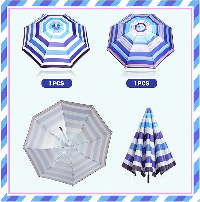 Abbylike 2 Set Plant Umbrellas for Outdoor Plants, Garden Umbrella Shade for Potted Plants and Garden Beds Plant Cover for Sun Summer Beach Terrace Lawn Swimming Pool (Stripe,Blue and White)