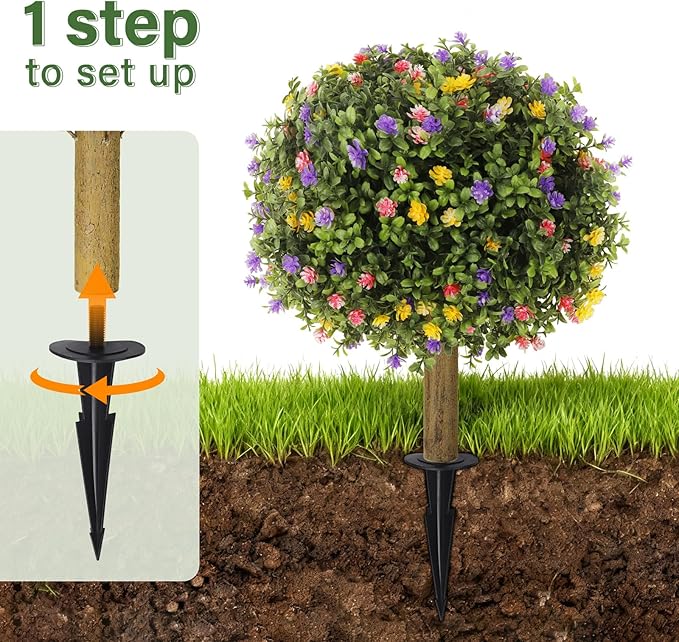 Set of 2 Artificial Colorful Blossoms Spherical Tree,UV-Resistant Faux Shrub,Outdoor Artificial Plants,Suitable for Gardens,Porches and Outdoor Planters