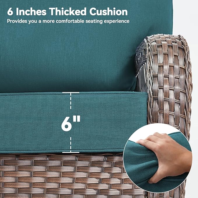Luxury 6" Outdoor Cushions for Patio Furniture, 24x24x6" Thick Seat Cushion Set, Fade Resistant Couch Chair Replacement Cushions High Density Deep Wicker Chair Cushion with Removable Cover, Green