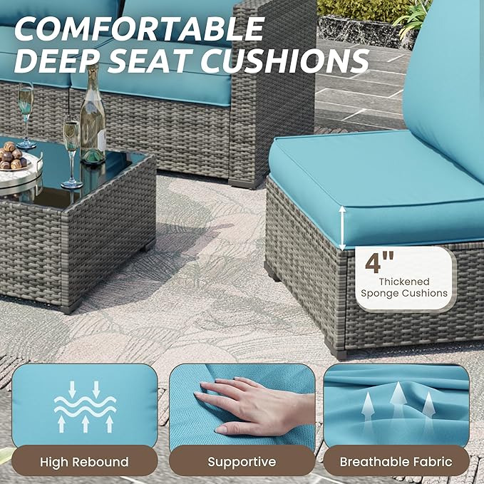 Amopatio Outdoor Chair Cushions 22.5"× 20.3" × 4", Set of 4 with Removable Cover, Waterproof & Fade Resistant seat Cushions for Patio Furniture, Sky Blue