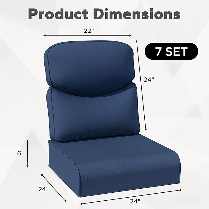 Joyside Outdoor Chair Cushions Set, 24x24 Inch Smile Patio Furniture Cushions, 6’’ Thick, Water Resistant & Fade Resistant, Outdoor Replacement Cushions for Seat and Sofa