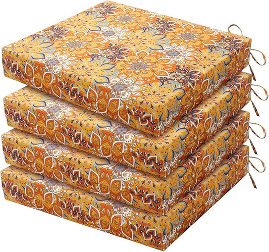 HARBOREST Outdoor Chair Cushions Set of 4, Water Resistant Patio Chair Cushions with Ties, Square Corner Outdoor Seat Cushions for Patio Furniture, 18.5"x16"x3", Blooming