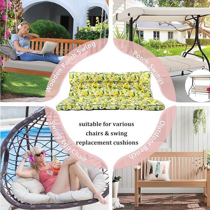 2-3 Seat Swing Replacement Cushion, Outdoor Bench Cushions with Backrest Thicken 4", Patio Furniture Garden Porch Loveseat Glider Pad Anti-Fading Waterproof (Yellow bell flower, 40x63in-thicken)