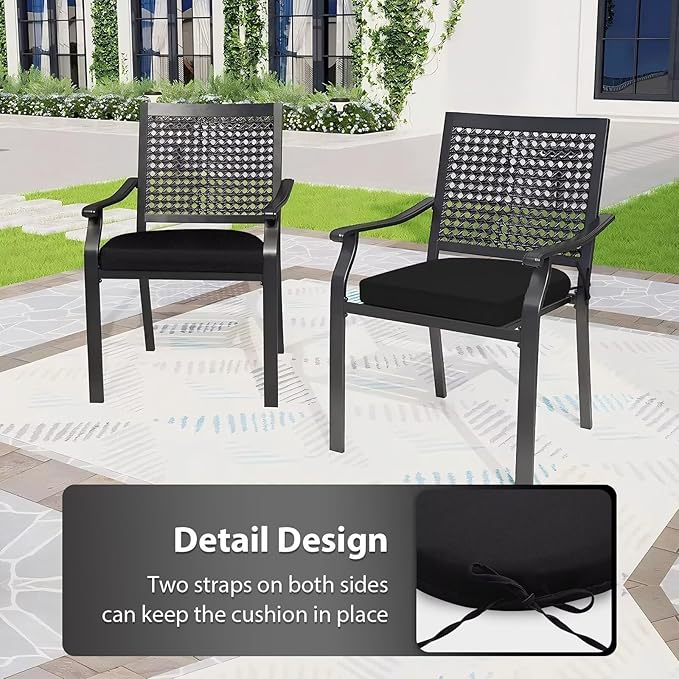 Outdoor Chair Cushions Set of 4, 17 x 16 Inch Patio Chair Cushions for Outdoor Furniture, Water Resistant, Non-Slip Ties (Black)