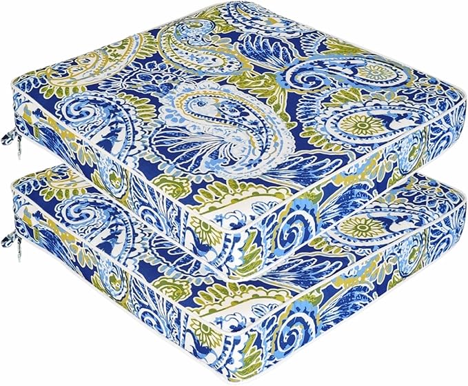 Outdoor Chair Cushions 19 x 19 Inch Set of 2 Water Resistant Seat Cushions with Ties, Outdoor Cushions for Patio Furniture with 3-Year Fade Resistant