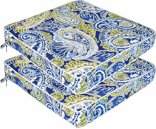 Outdoor Chair Cushions 19 x 19 Inch Set of 2 Water Resistant Seat Cushions with Ties, Outdoor Cushions for Patio Furniture with 3-Year Fade Resistant