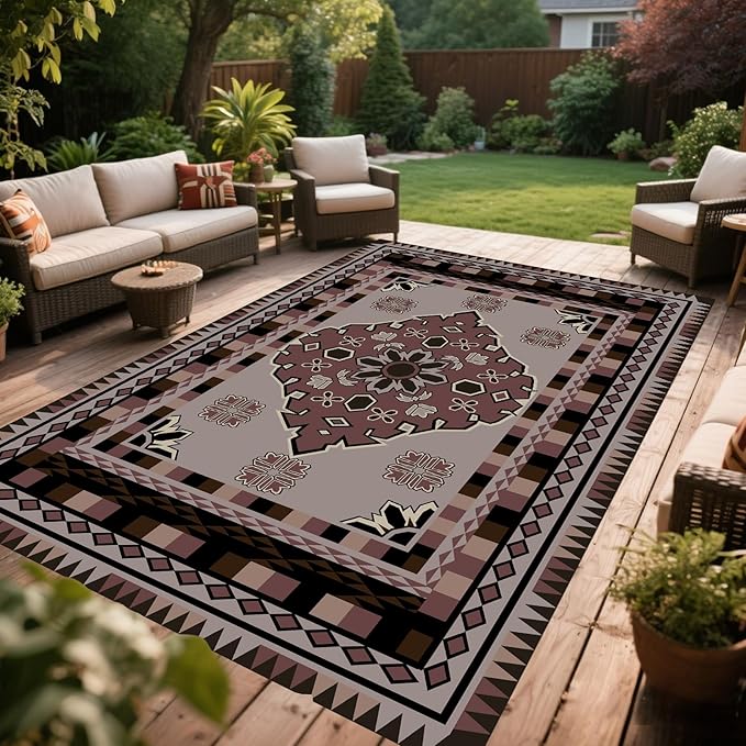 WILDROOTS 5x8 Feet Los Blanket Plastic Outdoor Rug, Stain Resistant Waterproof Reversible Outdoor Patio Rug, Fade Resistant Camping Rug