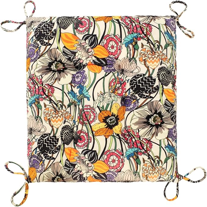 Patio Cushion, Rocking Chair Cushion, Tufted Pads, Set of Upper and Lower with Ties Pack of 2 (2 Sets) - Back 19"×16.5", Seat 16.5"×16.5" (Black Purple Flowers)