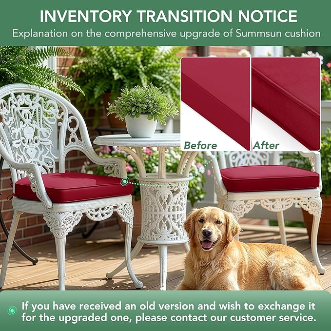 Outdoor Chair Cushions Set of 4: Waterproof & Fade Resistant Patio Furniture Cushions - 18.5 x 16 x 2 Inch Non Slip Round Corner Seat Cushion Pads with Removable Cover for Garden Yard Lawn, Burgundy