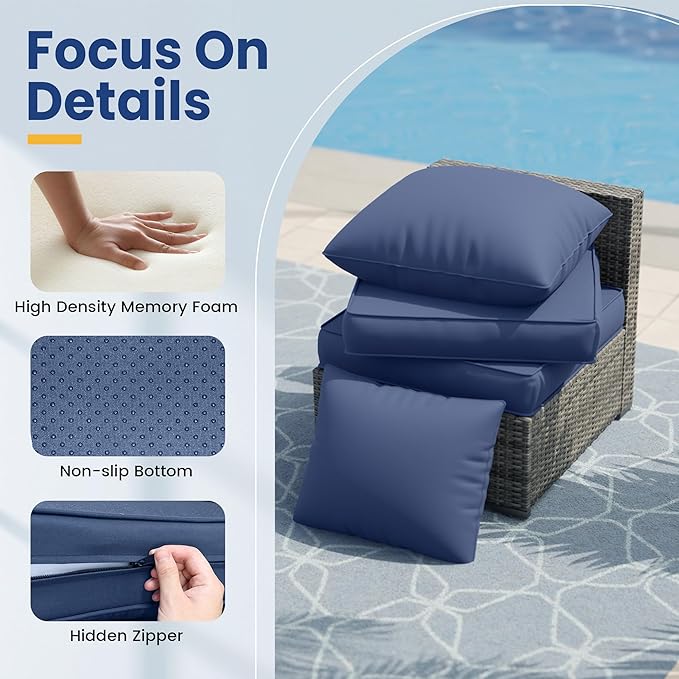 UDPATIO Outdoor Cushions for Patio Furniture, 4'' Replacement Cushions for Outdoor Furniture, 4 Seat Water-Resistant Outdoor Sectional for Sofa Couch Chair(Navy)