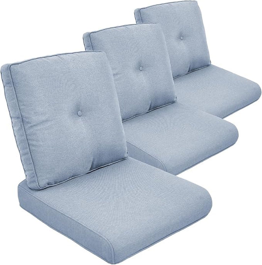 Outdoor Chair Cushion Set of 3, Waterproof Outdoor Seat Cushions 25x22 , Patio Chair Cushions for Outdoor Furniture, Couch Cushion Replacement, Include 3 Back & 3 Seat Cushions, Button/BabyBlue
