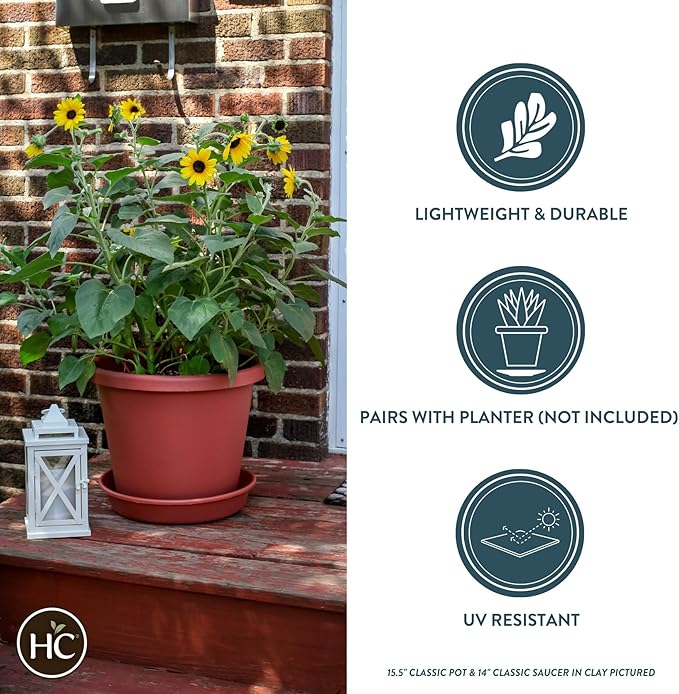 The HC Companies Flower Pot Saucers - Plastic Plant Saucer for Outdoors & Indoors - Traditional Design Plant Pot Trays for Water Drainage - Durable & Stylish Round Plant Tray (12-inch Chocolate)