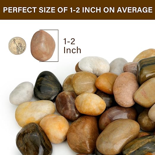 NUPICK 45lb Mix River Rocks for Outdoor Landscaping, 1-2 Inch Pebbles for Indoor Plants, Natural Polished Aquarium Gravel, Decorative Rocks for Succulent, Garden, Vases Fillers, Bird Baths