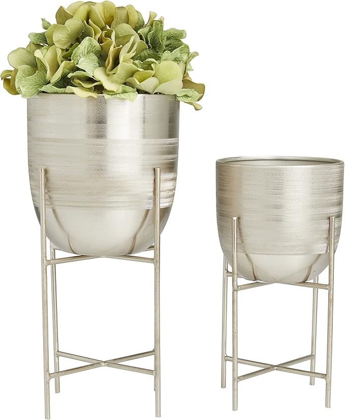 Deco 79 Metal Indoor Outdoor Planter Small Planter Pot with Removable Stand, Set of 2 Planters 6", 5"W, Silver