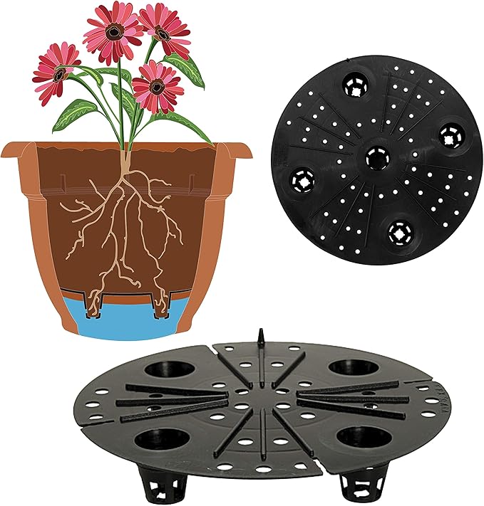 Bloem Ariana 10" Round Self-Watering Resin Planter Pot - Rolled Rim Indoor and Outdoor Gardening Planter, Terra Cotta