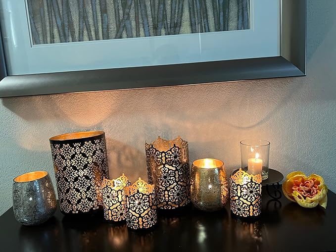 Hosley Set of 2 Diamond Cut Candle Holders Elegant 8 Inch Height Stands for Timeless Ambiance and Versatile Styling Dazzle Your Decor
