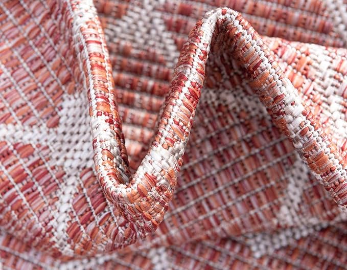 Unique Loom Outdoor Trellis Collection Area Rug - Tribal Trellis (5' 3" x 8' Rectangle, Rust Red/ Ivory)